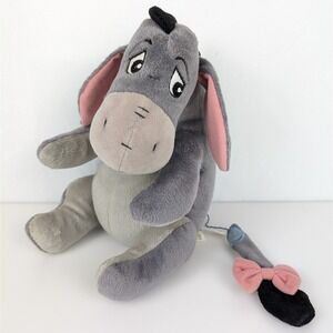 Vtg Disney Eeyore Plush Stuffed Animal Toy 10" Grey Pink Bow Detachable Tail Y2K
